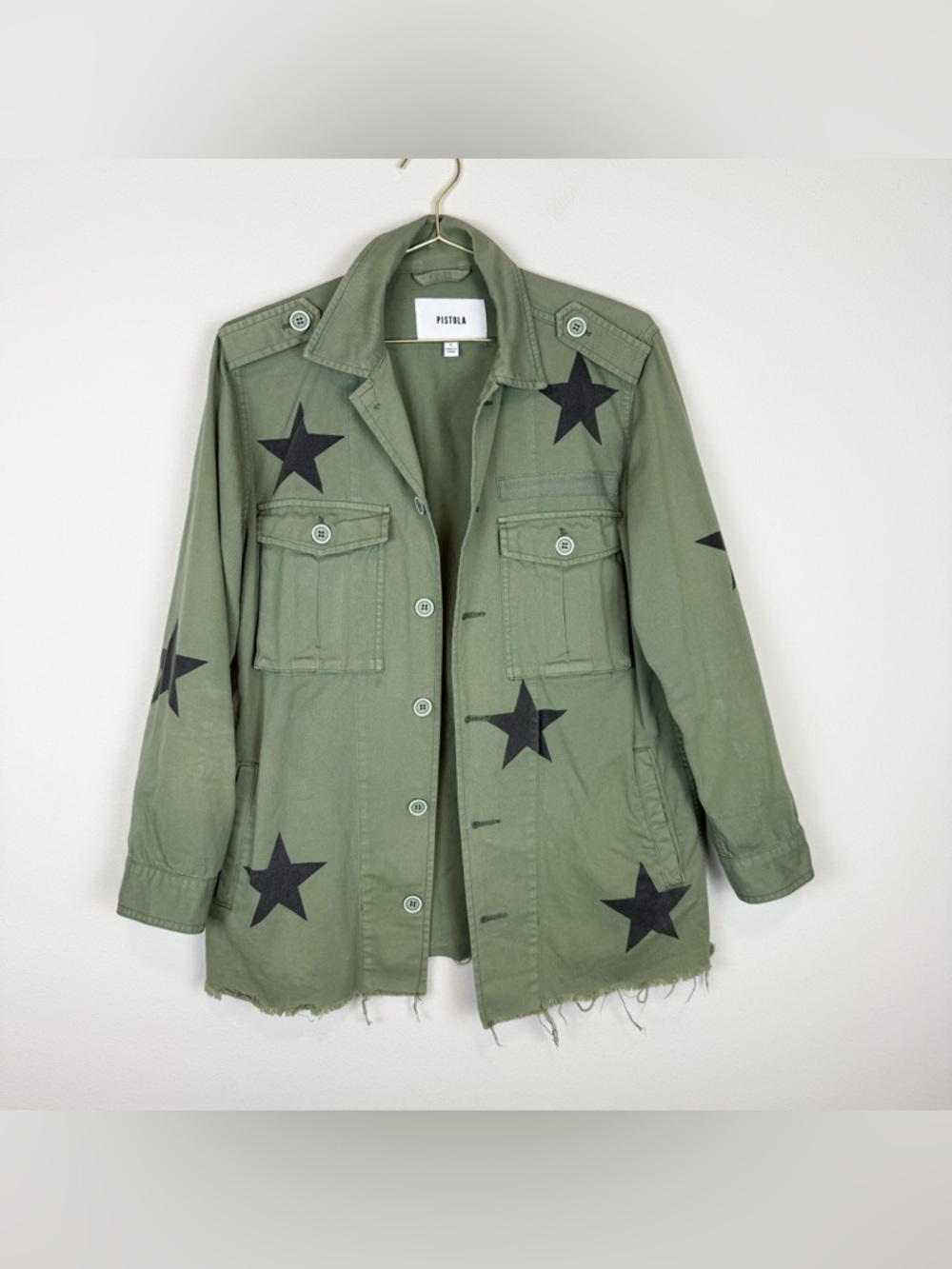 Pistola Camilo Military Jacket Royal Honor Green Stars Shacket Size Small - Picture 5 of 13